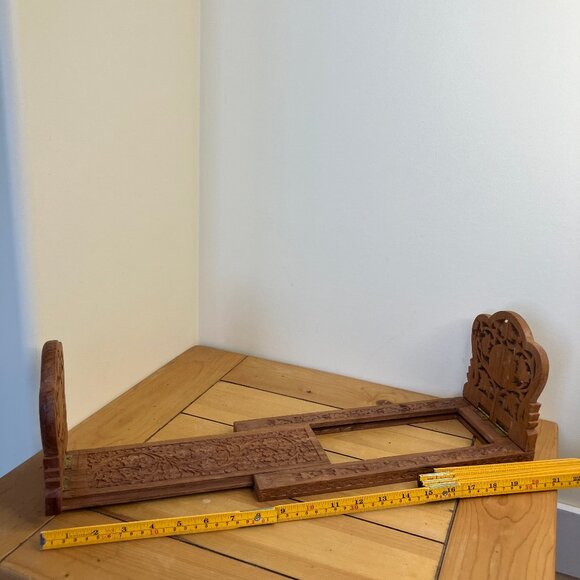 Carved Wood Bookends Adjustable Sliding Book Rack with Inlay Design - Picture 6 of 7